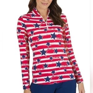 IBKUL Long Sleeve Zip Mock Neck Americana Top Size XS NWT